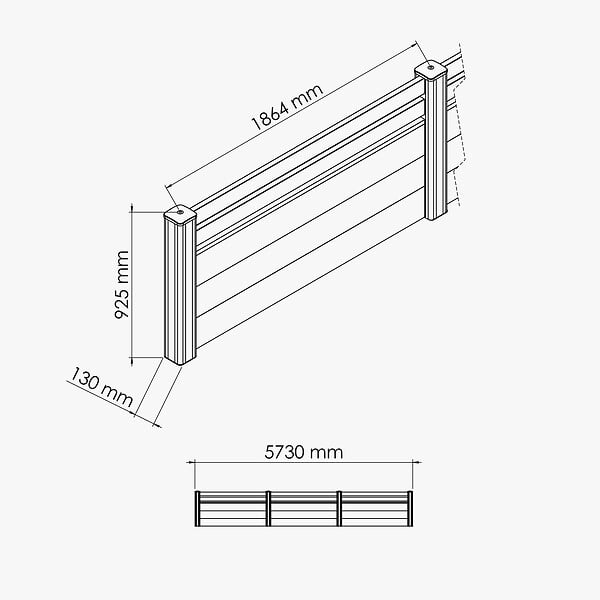 MON MARCHE DECO - Kit Clôture PRO PVC Blanc H. 90 cm - 2 Lisses + 3 Soubassements - 5,70 m - large