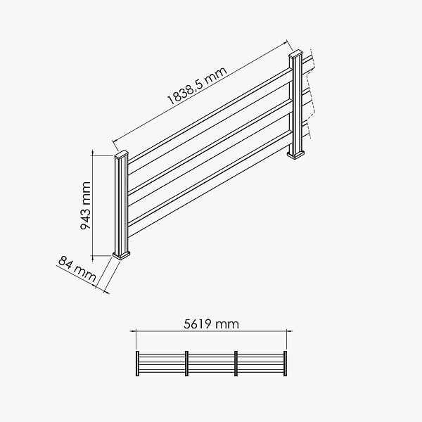 MON MARCHE DECO - Kit Clôture SLIM PVC Blanc H. 90 cm - 3 Lisses - 5,60 m - large
