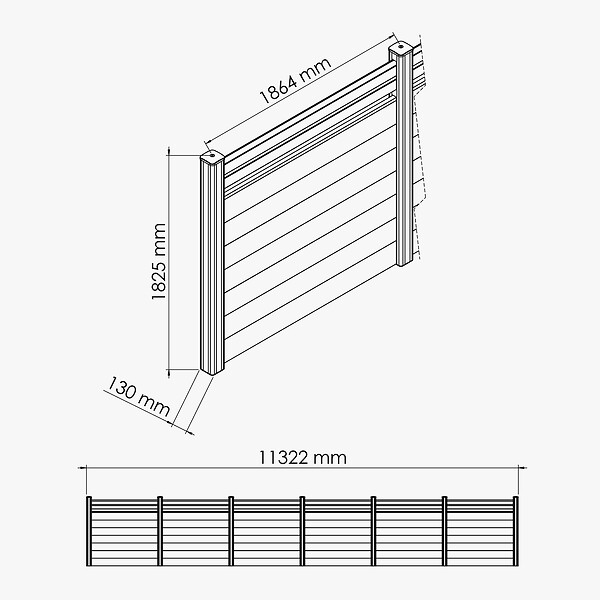 MON MARCHE DECO - Kit Clôture PRO PVC Blanc H. 180 cm - 2 Lisses claire-voie + 7 Soubassements - 11,30 m - large