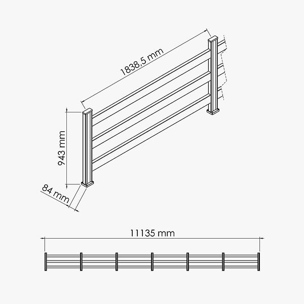 MON MARCHE DECO - Kit Clôture SLIM PVC Blanc H. 90 cm - 3 Lisses - 11,10 m - large