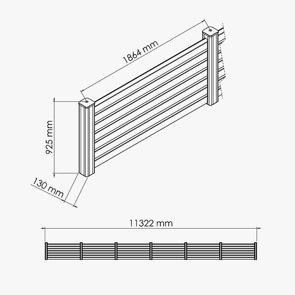 MON MARCHE DECO - Kit Clôture PRO PVC Blanc H. 90 cm - 7 Lisses claire-voie - 11,30 m - large
