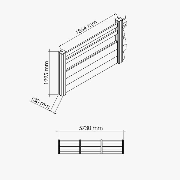 MON MARCHE DECO - Kit Clôture PRO PVC Blanc H. 120 cm - 2 Lisses + 3 Soubassements - 5,70 m - large