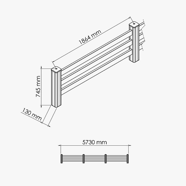 MON MARCHE DECO - Kit Clôture PRO PVC Blanc H. 72 cm - 3 Lisses - 5,70 m - large