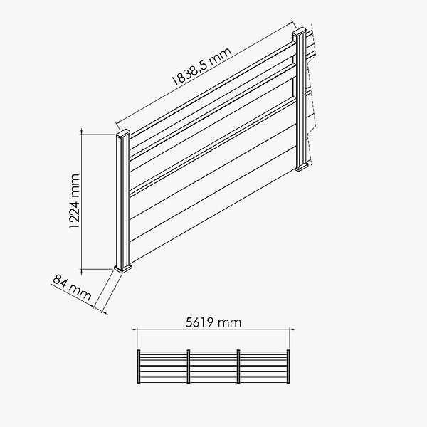 MON MARCHE DECO - Kit Clôture SLIM PVC Blanc H. 120 cm - 2 Lisses + 3 Soubassements - 5,60 m - large