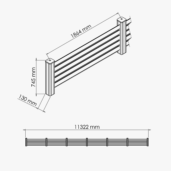 MON MARCHE DECO - Kit Clôture PRO PVC Blanc H. 72 cm - 5 Lisses claire-voie - 11,30 m - large