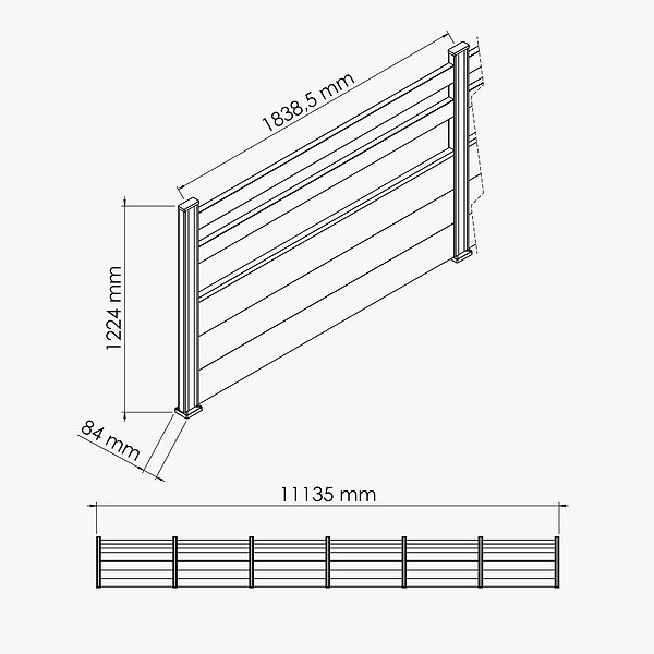 MON MARCHE DECO - Kit Clôture SLIM PVC Blanc H. 120 cm - 2 Lisses + 3 Soubassements - 11,10 m - large