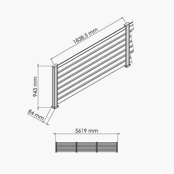 MON MARCHE DECO - Kit Clôture SLIM PVC Blanc H. 90 cm - 7 Lisses claire-voie - 5,60 m - large