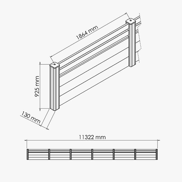 MON MARCHE DECO - Kit Clôture PRO PVC Blanc H. 90 cm - 2 Lisses + 3 Soubassements - 11,30 m - large