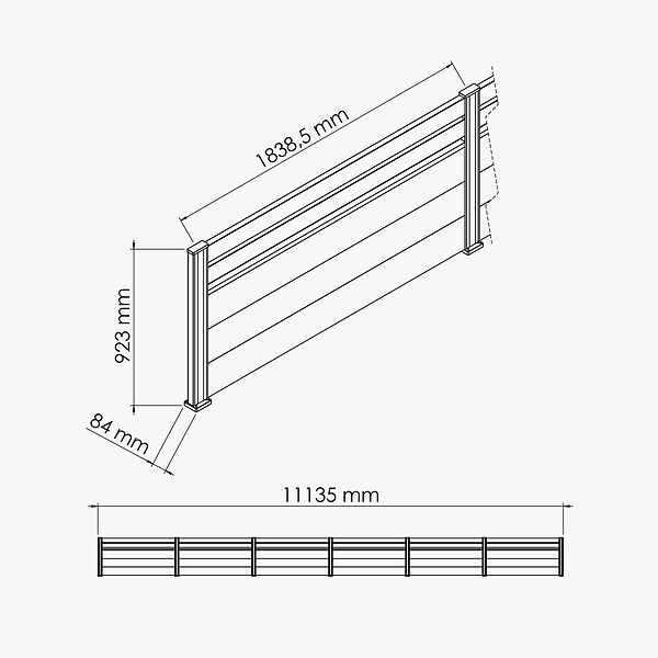 MON MARCHE DECO - Kit Clôture SLIM PVC Blanc H. 90 cm - 2 Lisses + 3 Soubassements - 11,10 m - large