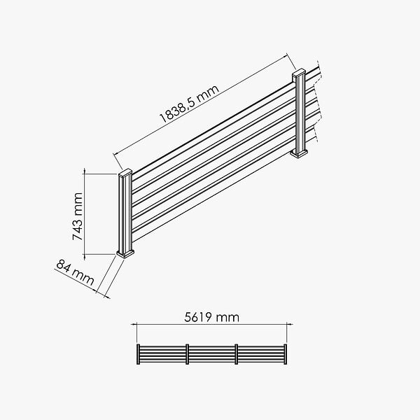 MON MARCHE DECO - Kit Clôture SLIM PVC Blanc H. 72 cm - 5 Lisses claire-voie - 5,60 m - large