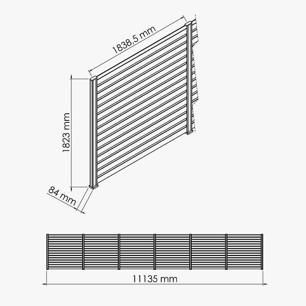 MON MARCHE DECO - Kit Clôture SLIM PVC Blanc H. 180 cm - 15 Lisses claire-voie - 11,10 m - large