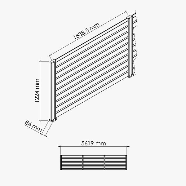 MON MARCHE DECO - Kit Clôture SLIM PVC Blanc H. 120 cm - 10 Lisses claire-voie - 5,60 m - large