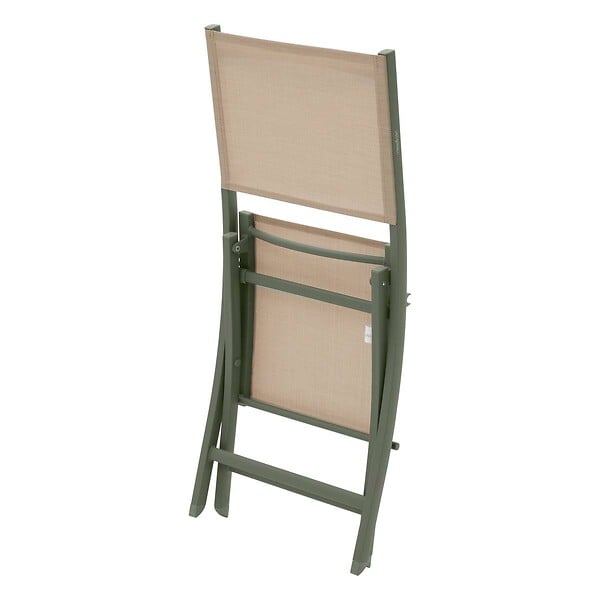 HESPERIDE - Lot de 4 chaises de jardin pliantes "Essentia" lin & vert laurier aluminium et texaline - large