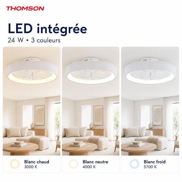THOMSON - Ventilateur de plafond avec lumière THOMSON LILA avec 7 pales, diamètre de 50 cm et télécommande incluse - large