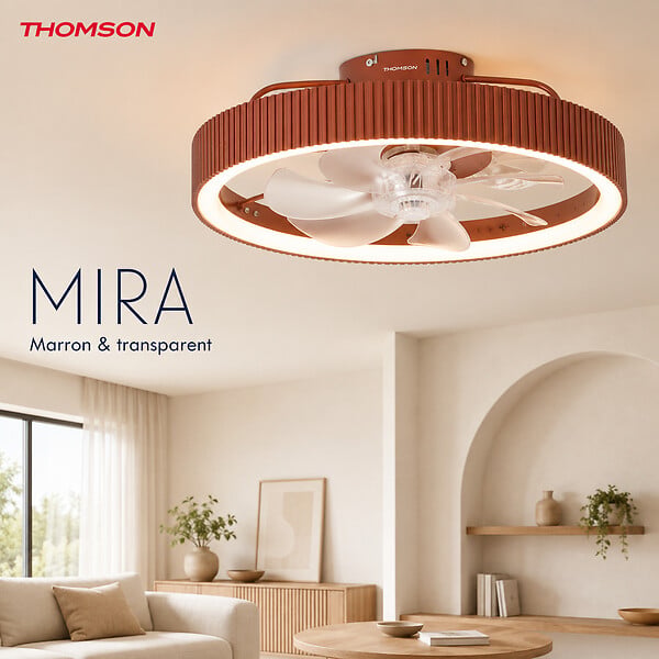 THOMSON - Ventilateur de plafond avec lumière THOMSON MIRA avec 7 pales, diamètre de 50 cm et télécommande incluse - large