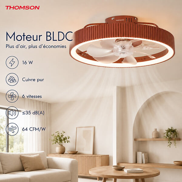 THOMSON - Ventilateur de plafond avec lumière THOMSON MIRA avec 7 pales, diamètre de 50 cm et télécommande incluse - large