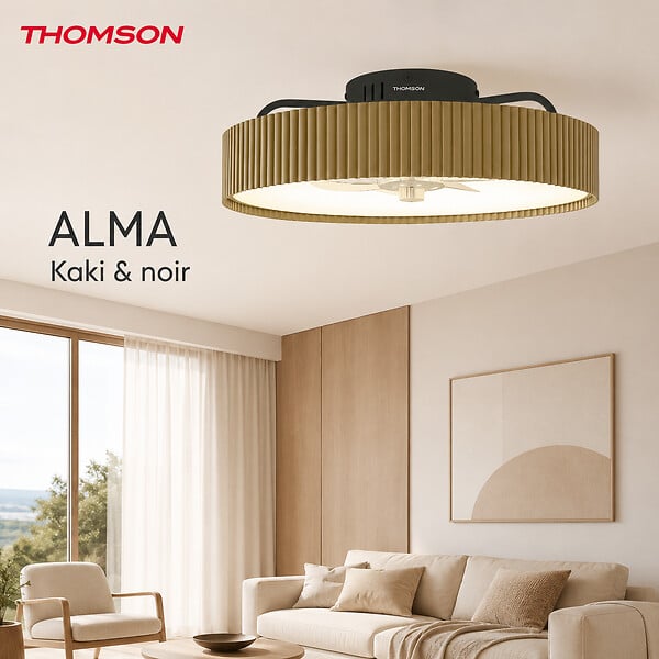 THOMSON - Ventilateur de plafond avec lumière THOMSON ALMA avec 7 pales, diamètre de 50 cm et télécommande incluse - large