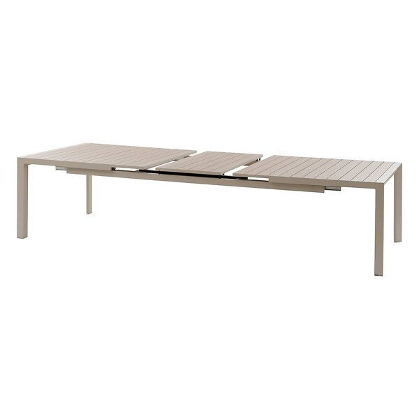 HESPERIDE - Table de jardin extensible "Évasion" effet bois lin & argile 14 places lates en aluminium - large