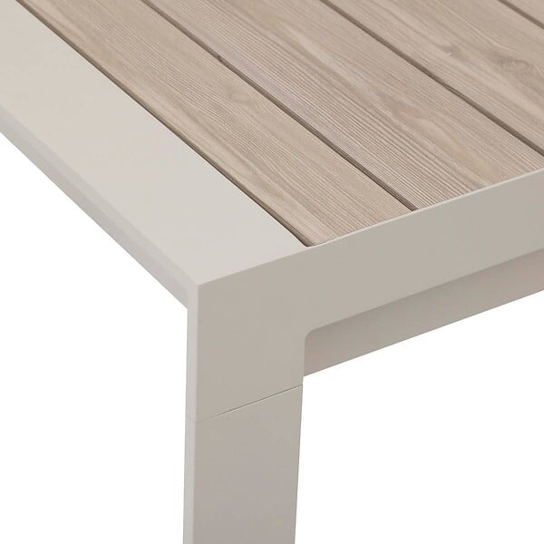 HESPERIDE - Table de jardin extensible "Évasion" effet bois lin & argile 8 places lates en aluminium - large