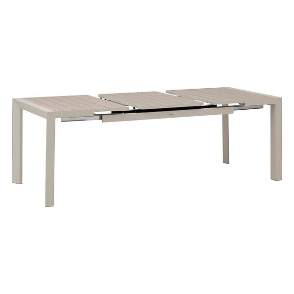 HESPERIDE - Table de jardin extensible "Évasion" effet bois lin & argile 8 places lates en aluminium - large