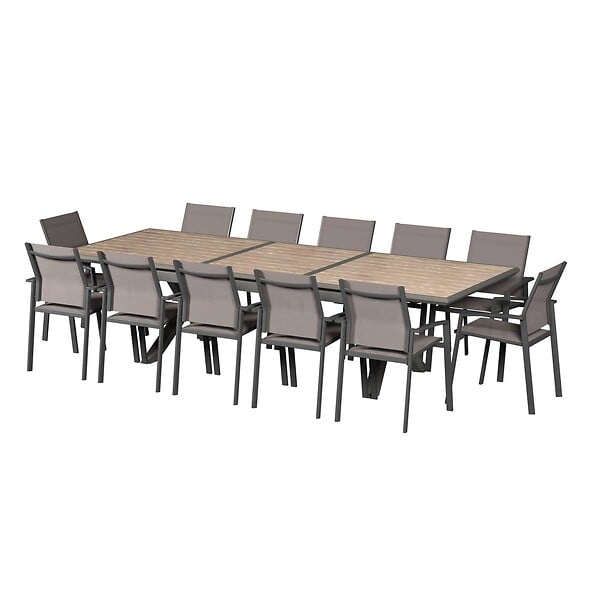 HESPERIDE - Table de jardin extensible "Axiome" effet bois honey & praline 12 places en aluminium traité époxy - large