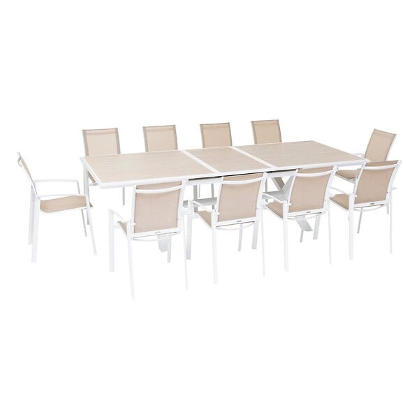 HESPERIDE - Table de jardin extensible "Axiome" en aluminium lin & blanc traité époxy 10 places - large