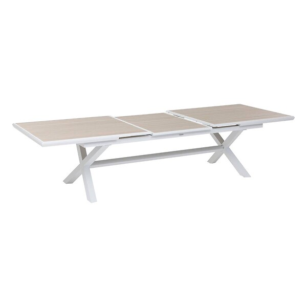 HESPERIDE - Table de jardin extensible "Axiome" en aluminium lin & blanc traité époxy 12 places - large