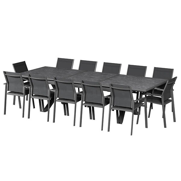 HESPERIDE - Table de jardin extensible "Axiome" ardoise granitée 12 places en aluminium traité époxy - large