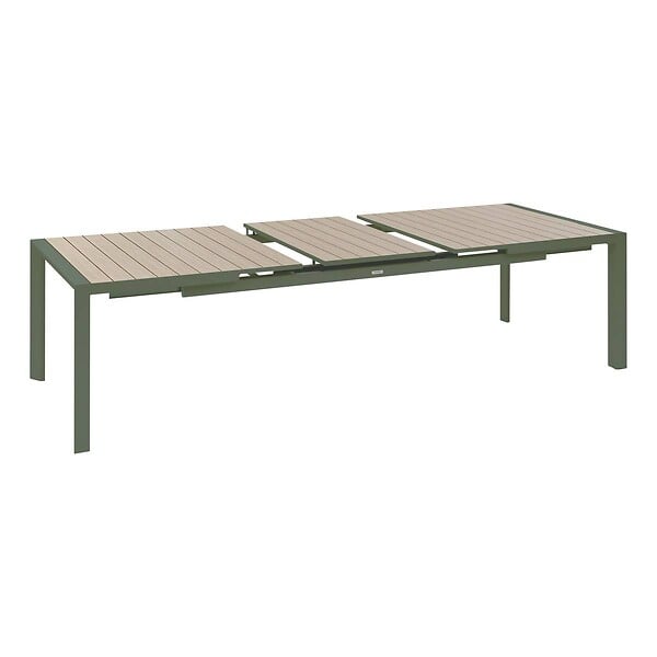 HESPERIDE - Table de jardin rectangulaire extensible alu Evasion 8/10 places effet bois et vert laurier - Hespéride - large