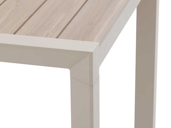 HESPERIDE - Table de jardin "Évasion" effet bois lin & argile 6 places lates en aluminium - large