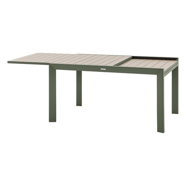 HESPERIDE - Table de jardin extensible coulissante "Évasion" effet bois lin & vert laurier 10 places lates en aluminium - large