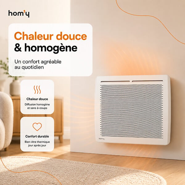 BESTHERM - Radiateur électrique fixe panneau rayonnant 1000W HOM'Y VAIL horizontal blanc NF - large
