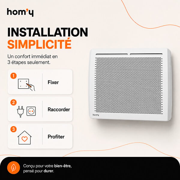 BESTHERM - Radiateur électrique fixe panneau rayonnant 1000W HOM'Y VAIL horizontal blanc NF - large