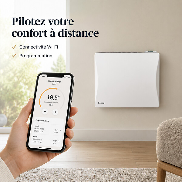 BESTHERM - Radiateur électrique fixe connecté WIFI à inertie sèche fonte 1500W Bestherm ALOA CONNECT horizontal blanc - large