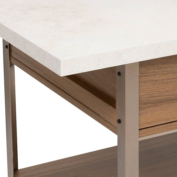 5 FIVE SIMPLY SMART - Ilot de cuisine Come 2 tiroirs bois et effet marbre - large