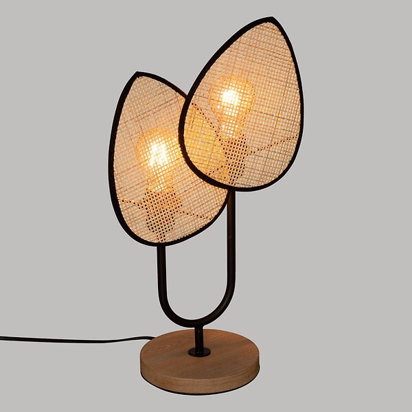ATMOSPHERA - Lampe à poser en Cannage de Rotin et métal Noir H 44 cm - large