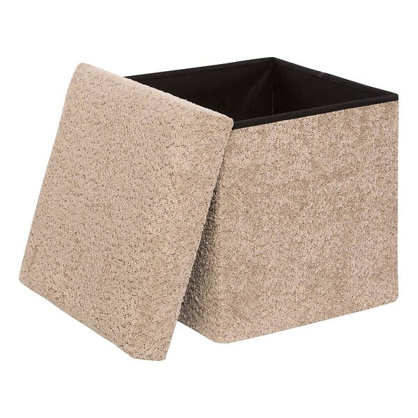 ATMOSPHERA - Pouf Pliable Coffre Soana en bouclette Beige foncé 38x38cm - large