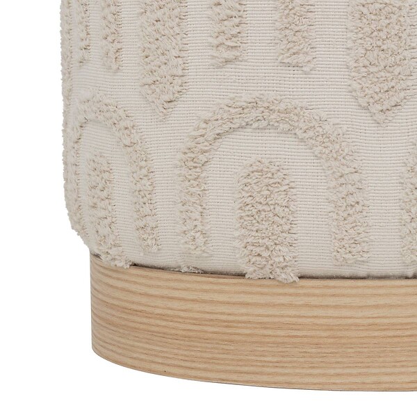 ATMOSPHERA - Pouf en tissu Blanc tufté et pied en Bois - large