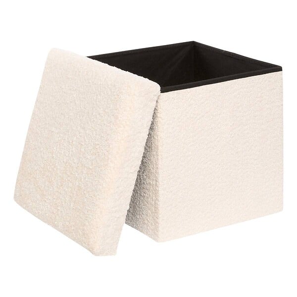 ATMOSPHERA - Pouf Pliable Coffre Soana en bouclette Ivoire 38x38cm - large