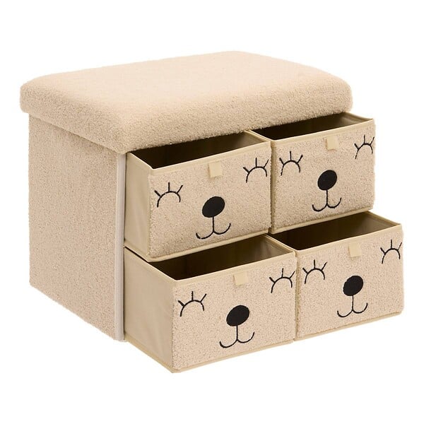 ATMOSPHERA - Pouf Pliant Enfant Ezzio Beige 4 Tirroirs 39x38x50 cm - large