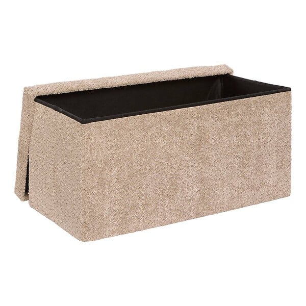 ATMOSPHERA - Pouf Pliable Coffre Soana en Bouclette Beige foncé 76x38cm - large