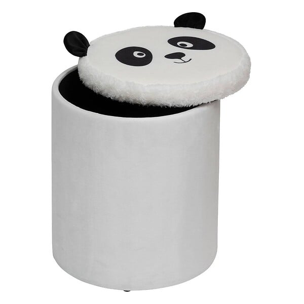 ATMOSPHERA - Pouf-coffre enfant panda pliant "Andy" noir & blanc D30x36cm - large