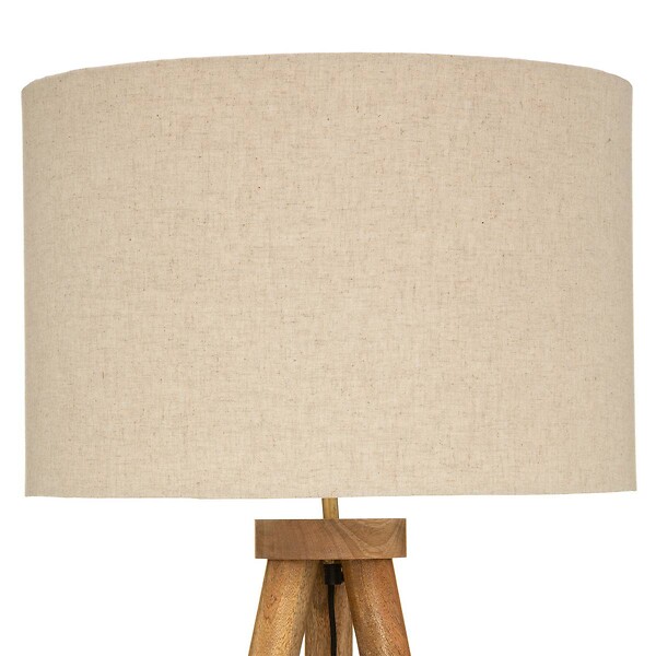 ATMOSPHERA - Lampadaire Trépied en Bois de Manguier et Abat-jour Beige lin H 150 cm - large