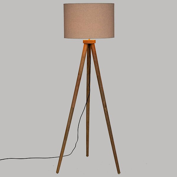ATMOSPHERA - Lampadaire Trépied en Bois de Manguier et Abat-jour Beige lin H 150 cm - large