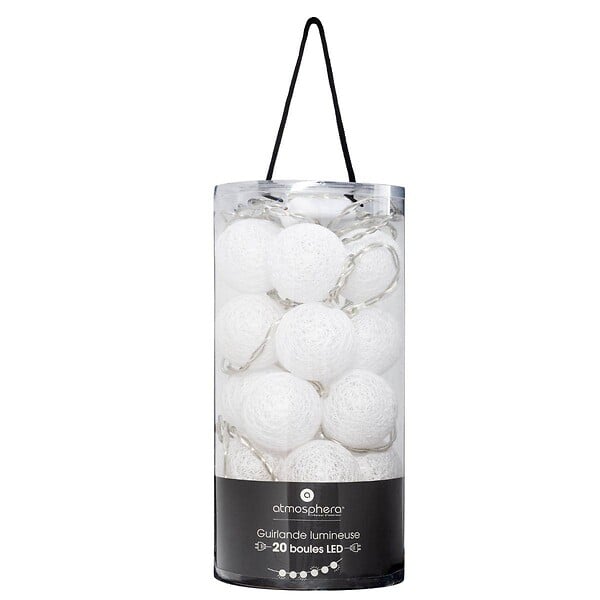 ATMOSPHERA - Guirlande décorative lumineuse 20 LED Boules en Coton Blanc D 6 x L 435 cm - large