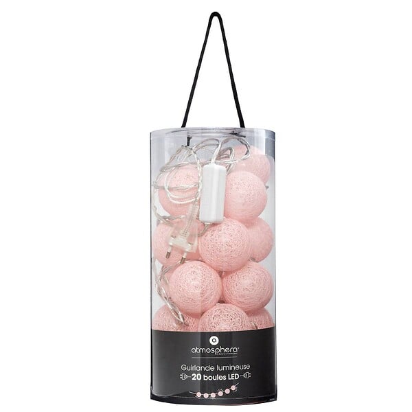 ATMOSPHERA - Guirlande décorative lumineuse 20 LED Boules en Coton Rose D 6 x L 435 cm - large