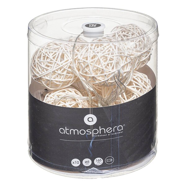 ATMOSPHERA - Guirlande décorative à piles 10 LED Boules en Rotin D 6 x L 162 cm - large