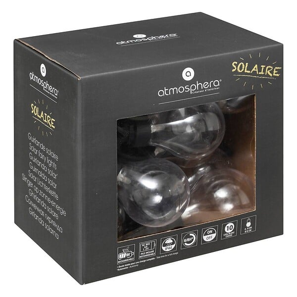 ATMOSPHERA - Guirlande Lumineuse Solaire façon guinguette 10 Ampoules transparentes LED Blanc chaud sur 5 mètres - large