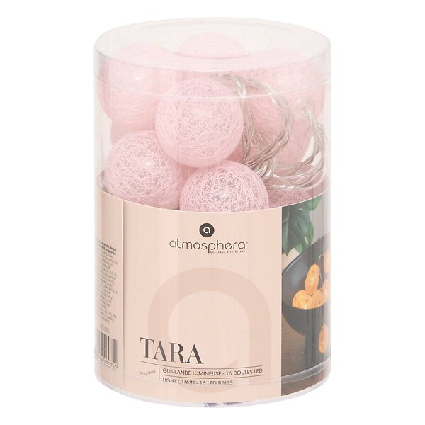 ATMOSPHERA - Guirlande LED 16 boules pile rose clair L255cm - large