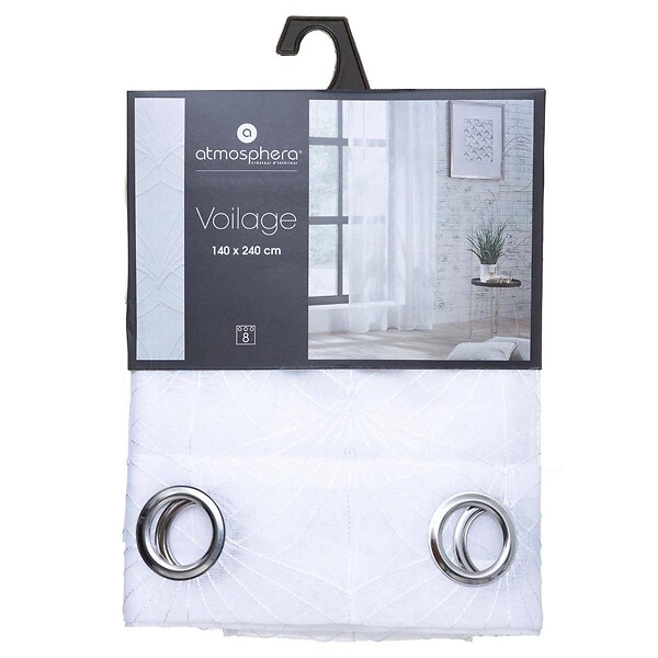 ATMOSPHERA - Voilage à œillets Blanc motif Brodé 140 x 240 cm - large